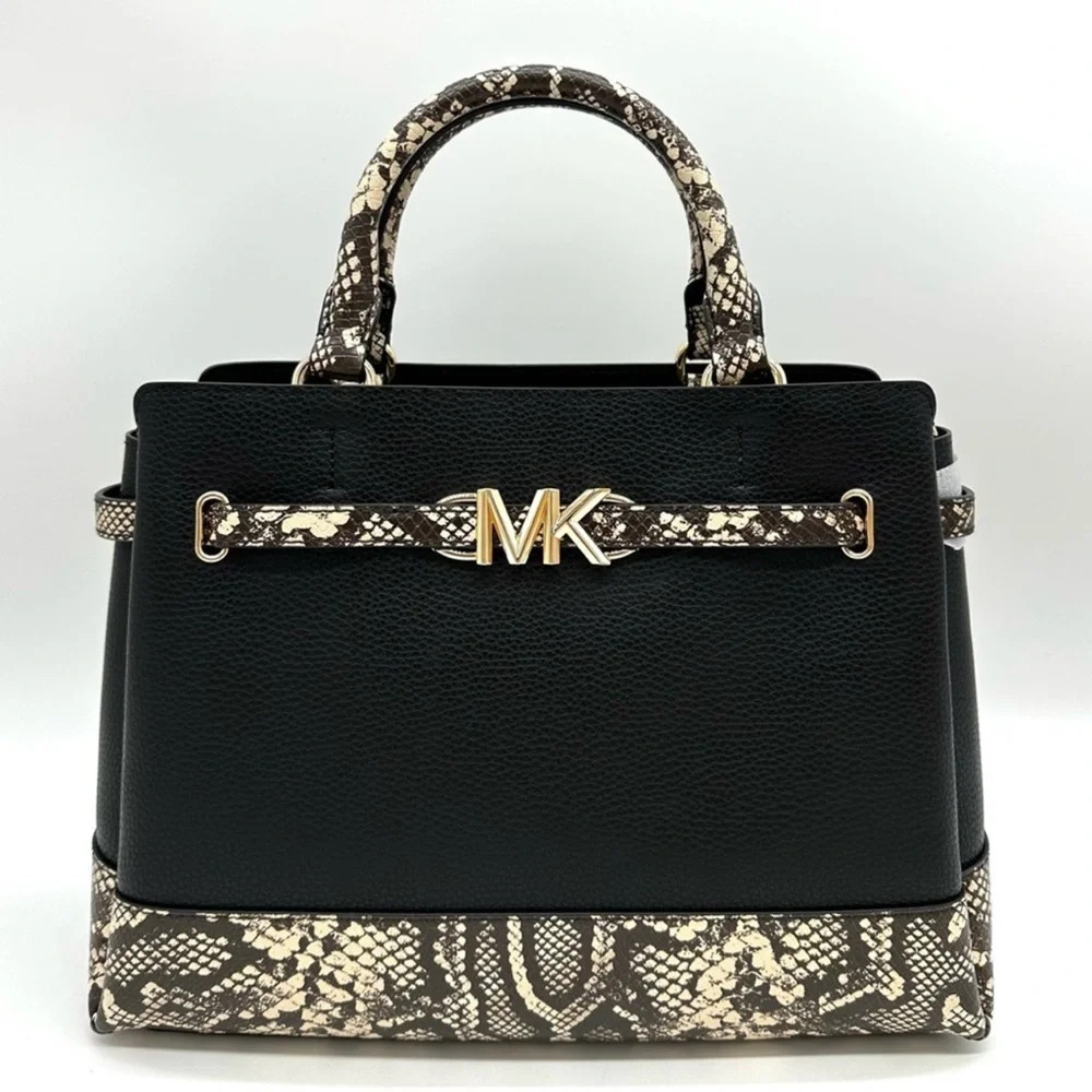 Michael Kors Reed Large Leather Belted Satchel Crossbody Bag Snakeskin - Picture 1 of 13